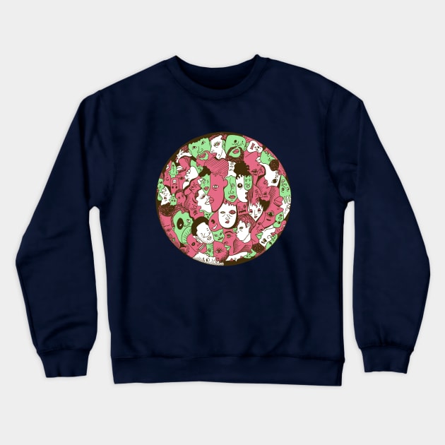 Pink Mint Many Faces Crewneck Sweatshirt by kenallouis